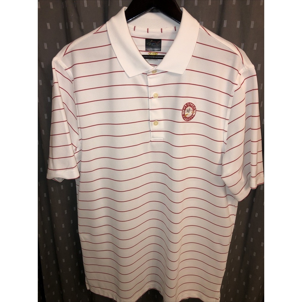 Greg Norman Play Dry Striped Golf Polo Featuring Carolina National Logo. Size LG